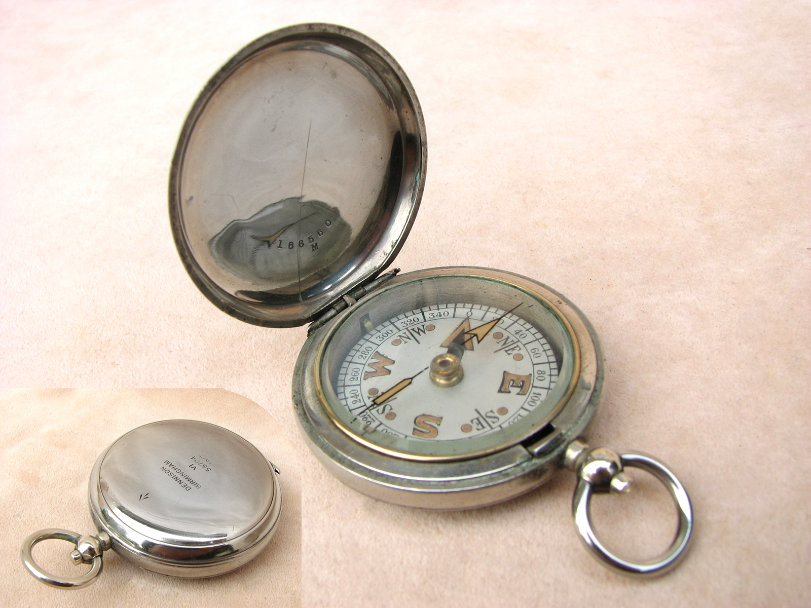 WW1 Dennison MK VI British Army Officers pocket compass dated 1917